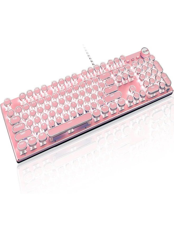 LexonElec Typewriter Style Retro Wired Mechanical Gaming Keyboard, Vintage Steampunk with White LED Backlit, 104-Key Anti-Ghosting Blue Switch Cute Keyboard, Round Keycaps Knob Control for PC/Win/Mac/Laptop - Image 1
